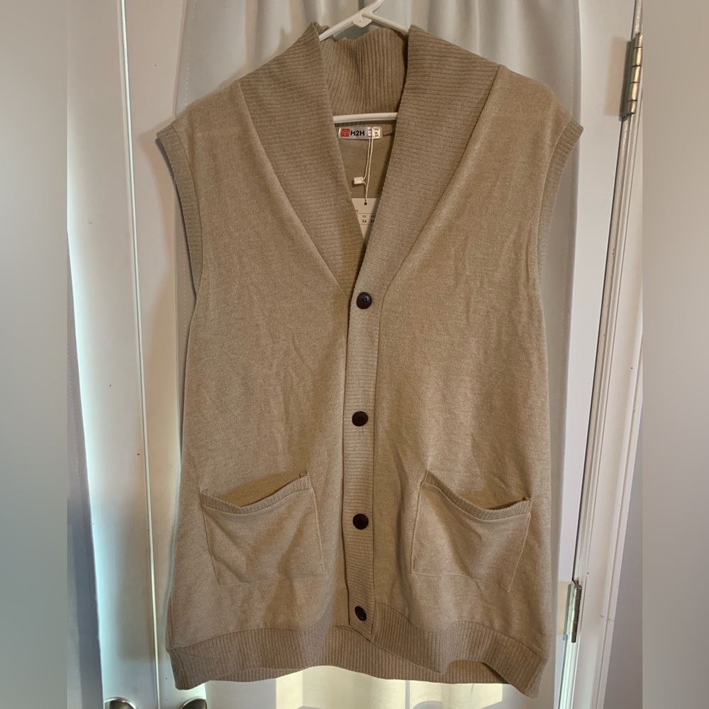 H2H Sweater Vest 2XL Button Down Tan 2 Pocket NWT